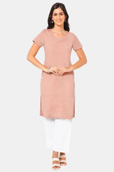 Mythri Women Knee Length Straight Kurtha - Brown - KU32