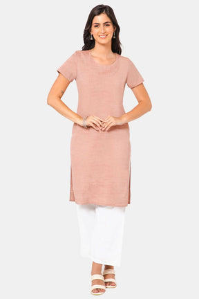 Mythri Women Knee Length Straight Kurtha - Brown - KU32