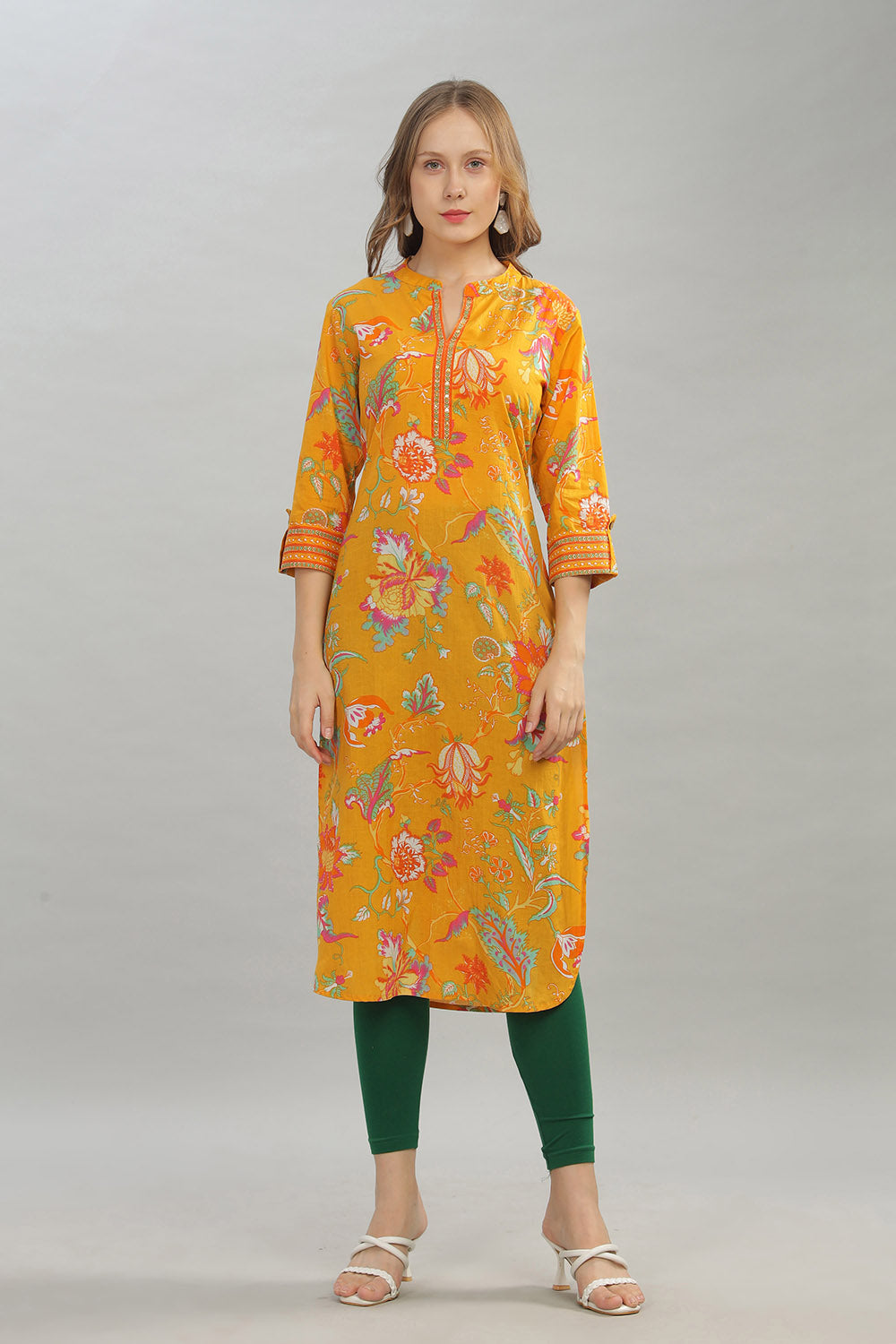 Mythri Women Casual Kurta with 3/4th Sleeves - Yellow - KU09