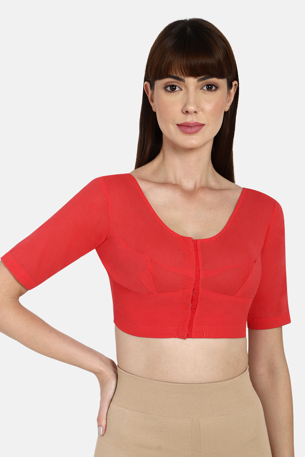 Naidu Hall Round neck short sleeve blouse - Coral