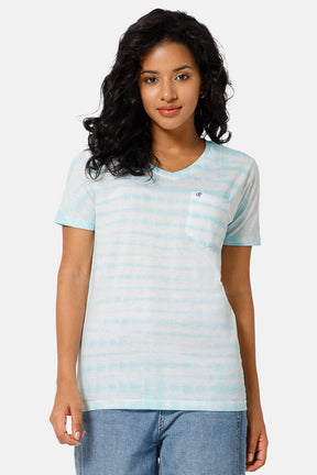 Jusperf Women Half Sleeve V-Neck T-shirt  - Blue - SD12