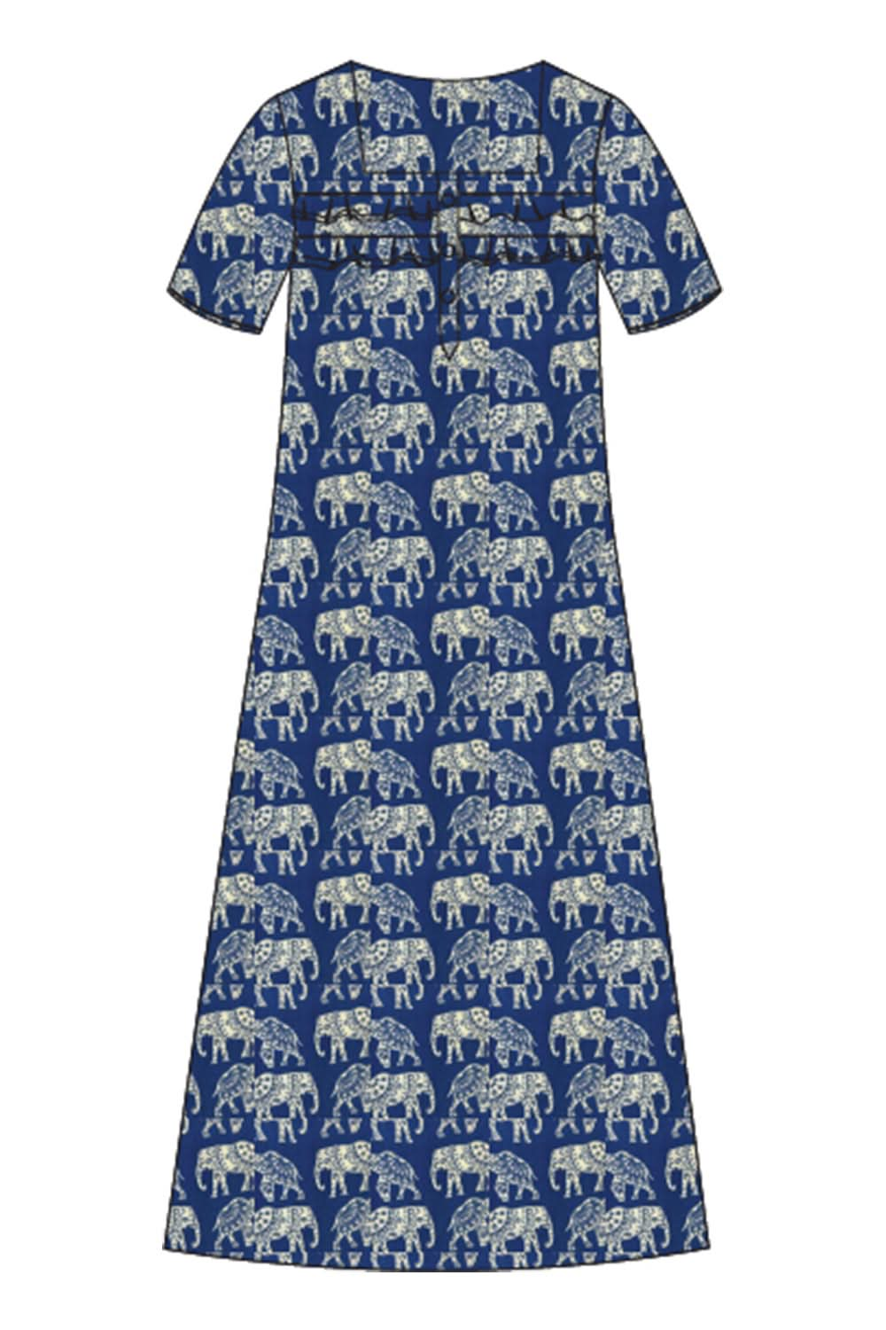 Naidu Hall  Women's Printed A-Line Nighty with Square Neck and Ruffle Detailing - Dark Blue - N104