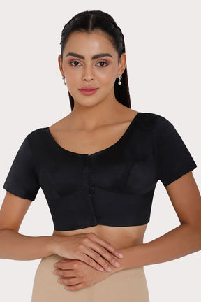 Naidu Hall Round neck Silk Cotton short sleeve blouse - Black