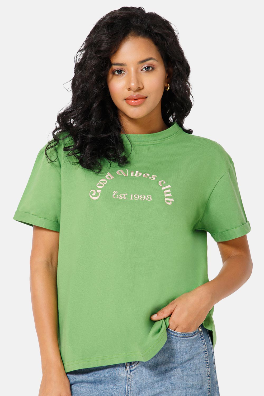 Jusperf Women Half Sleeve Crew Neck T-shirt  - Green - SD22