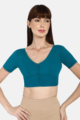 Naidu Hall Round neck short sleeve blouse - Teal Blue