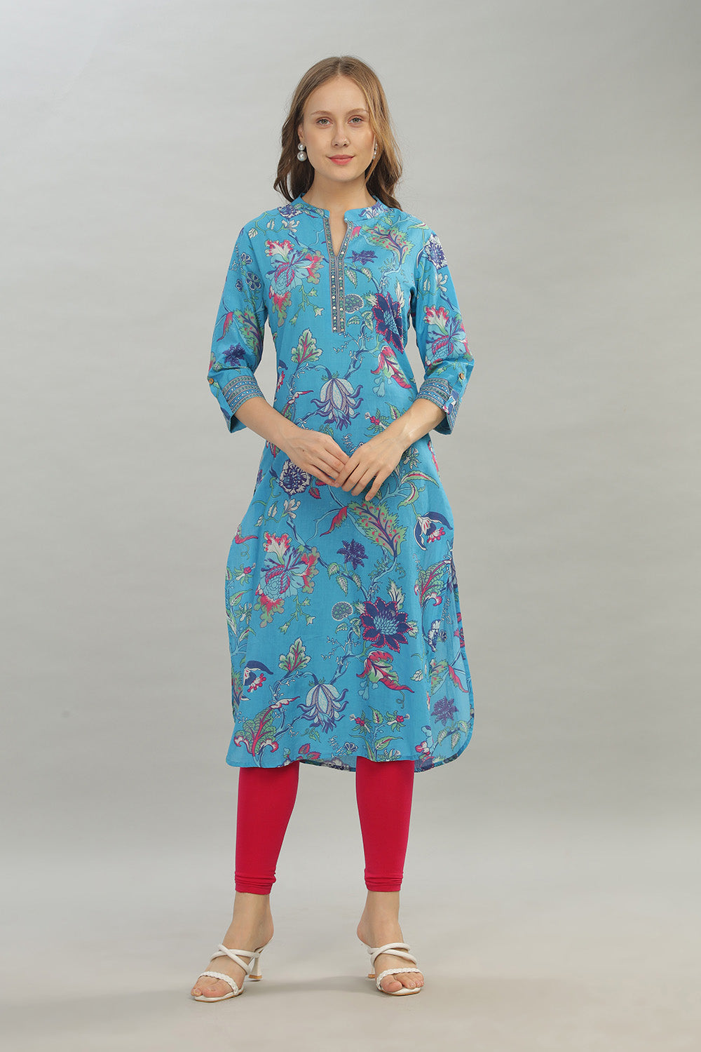 Mythri Women Casual Kurta with 3/4th Sleeves - Blue - KU11