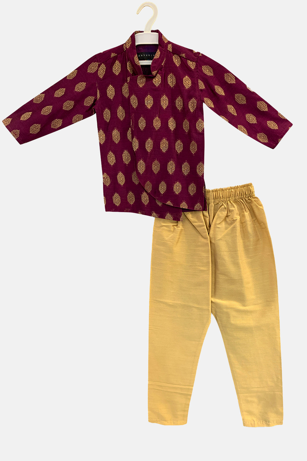 Navkrish Boy's Ethnic Kurta Set with Asymmetric Jacket with Mandarin Collar - Purple - S012