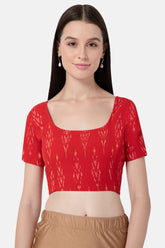 Naiduhall Princess Cut Round Neck Short Sleeve Ikat Blouse - Red - BU10