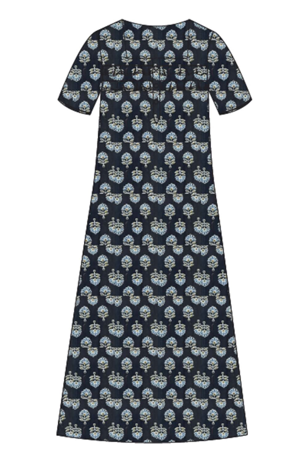 Naidu Hall  Women's Printed A-Line Nighty with Square Neck and Ruffle Detailing - Black - N103