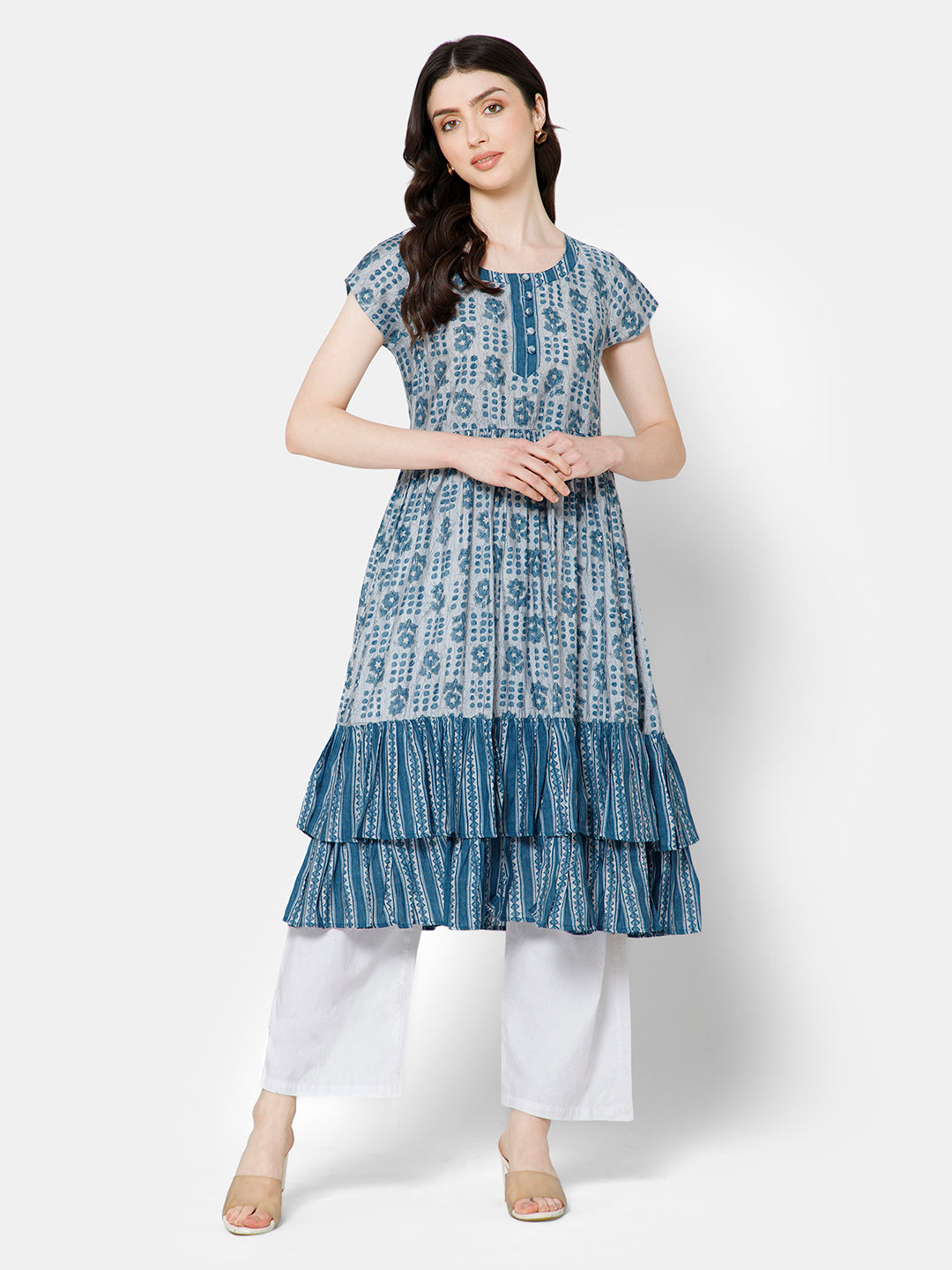 Mythri Women's Fit and Flare Casual Dress - Blue - DR04