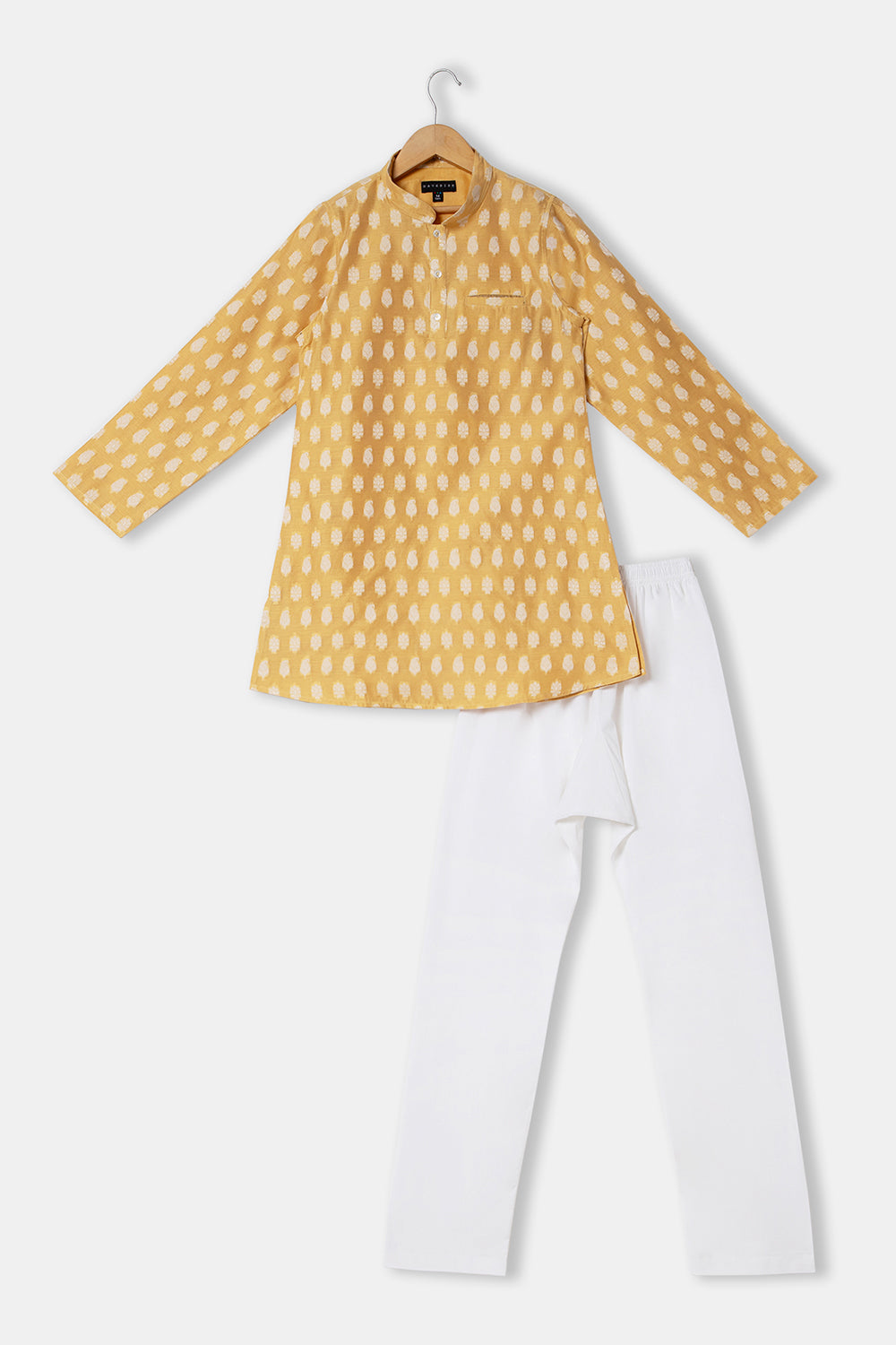 Navkrish Boy's Ethnic Wear Top & Bottom Mandarin Collar with Full Sleeve Kurta Set - Lemon Yellow - S001