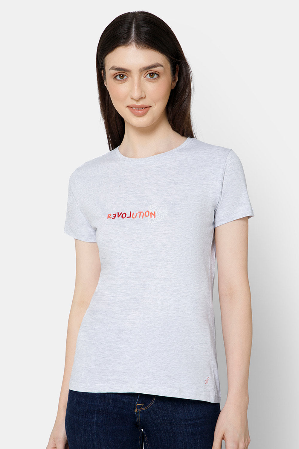 Jusperf Women's Printed Crew Neck Casual T-Shirt - Grey - TS32