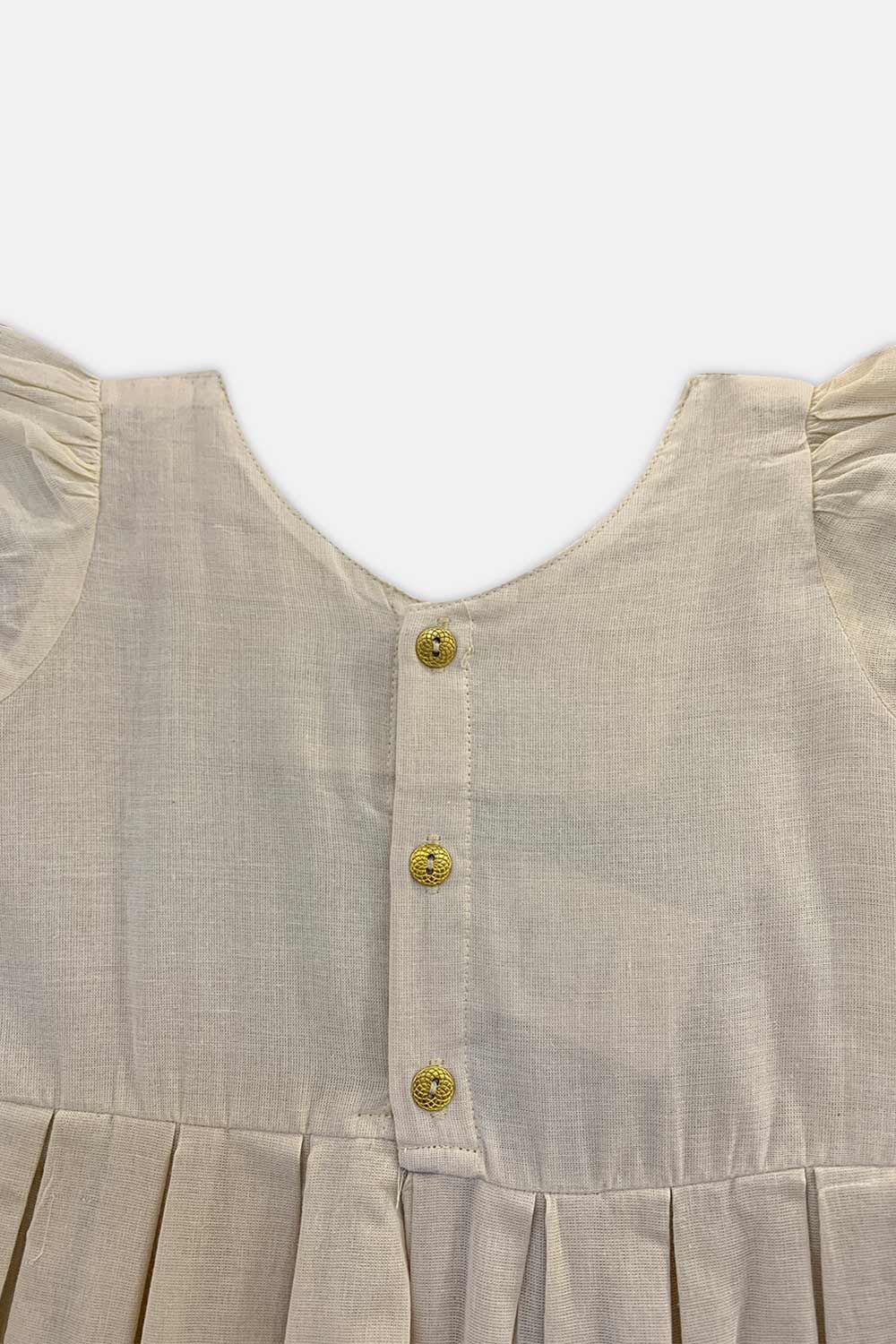 Chittythalli Girls’ Asymmetric Neck Pavadai Set – Brocade Skirt & Cotton Top - Off White - FR42