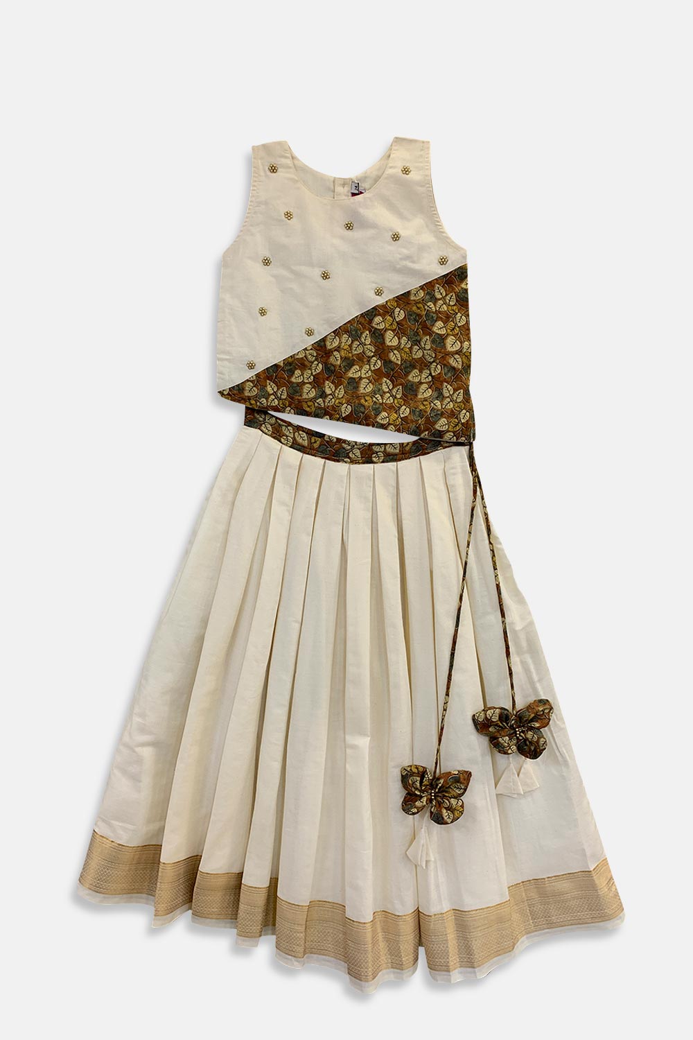 Chittythalli Girls Pavadai Set Kasavu Embroidered Festive Wear - Off White - PS92