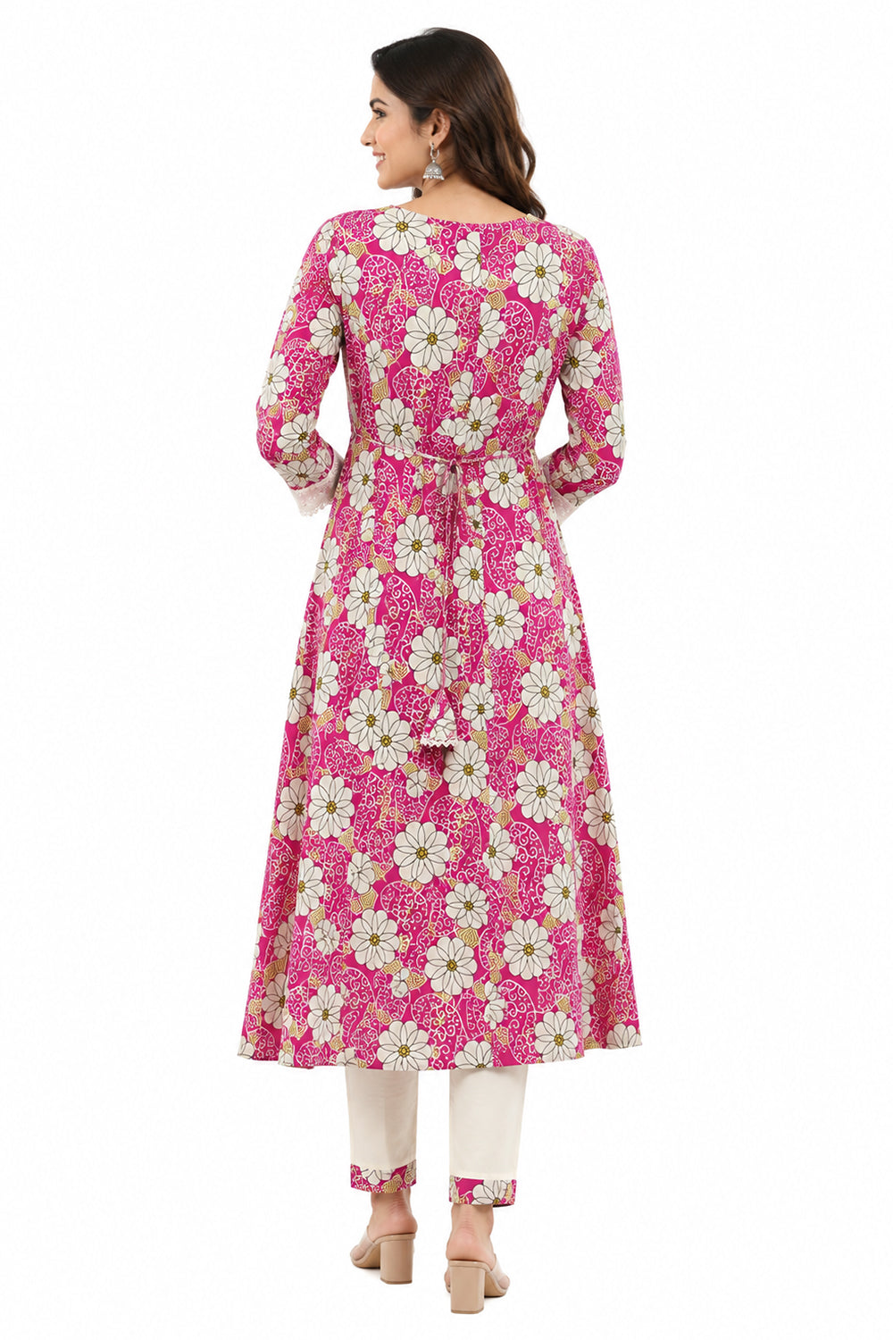Women’s Cotton Blend Printed Chudidar | Round Neck Below Knee Kurta with 3/4 Sleeves | Regular Fit Daily Office Casual Ethnic Wear for Women - 2058