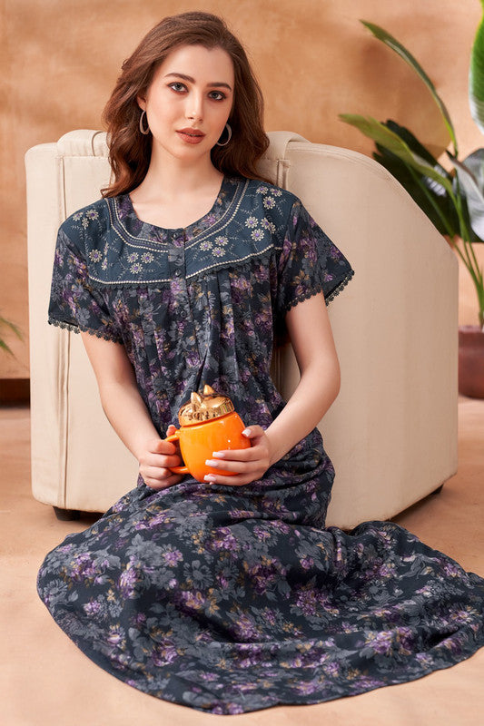 Women's Nighty | Soft Blended Fabric Comfortable Nightwear & Stylish Sleepwear - Black - 2123