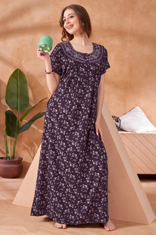 Women's Nighty | Soft Blended Fabric Comfortable Nightwear & Stylish Sleepwear - Purple - 2123