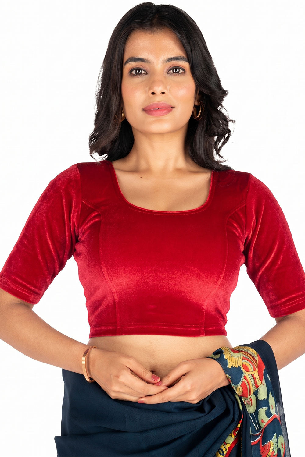 Women's Velvet Stretchable Princess Cut Readymade Saree Blouse – Soft Velvet Ethnic Party Wear Blouse - 2167T