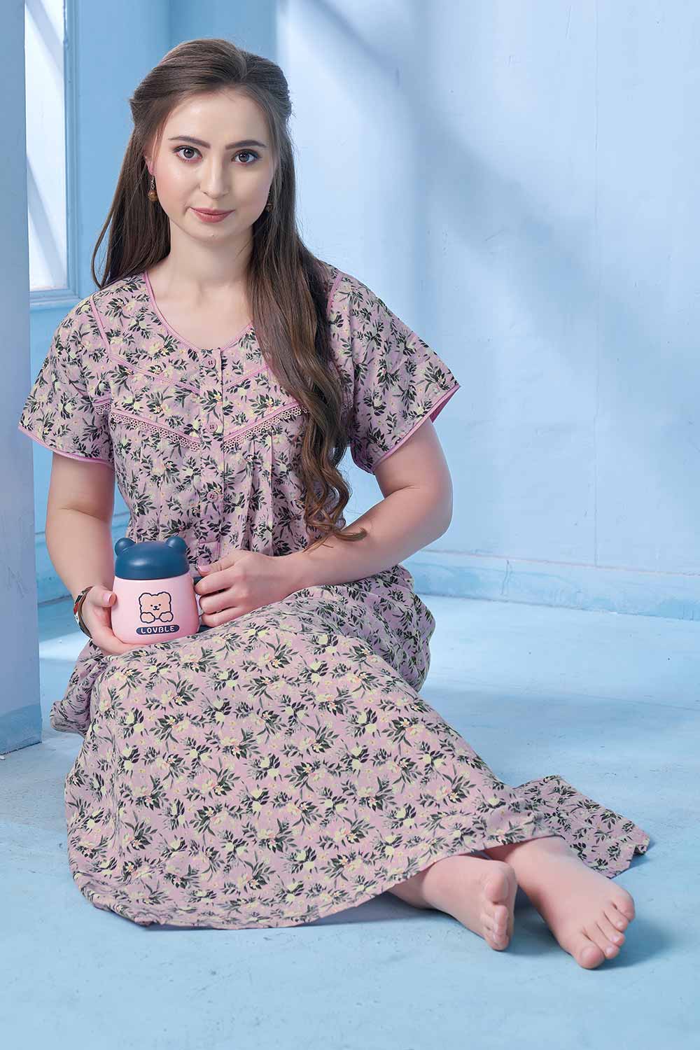 Women’s Nighty | Soft Blended Fabric Comfortable Nightwear & Stylish Sleepwear - Pink - 2199