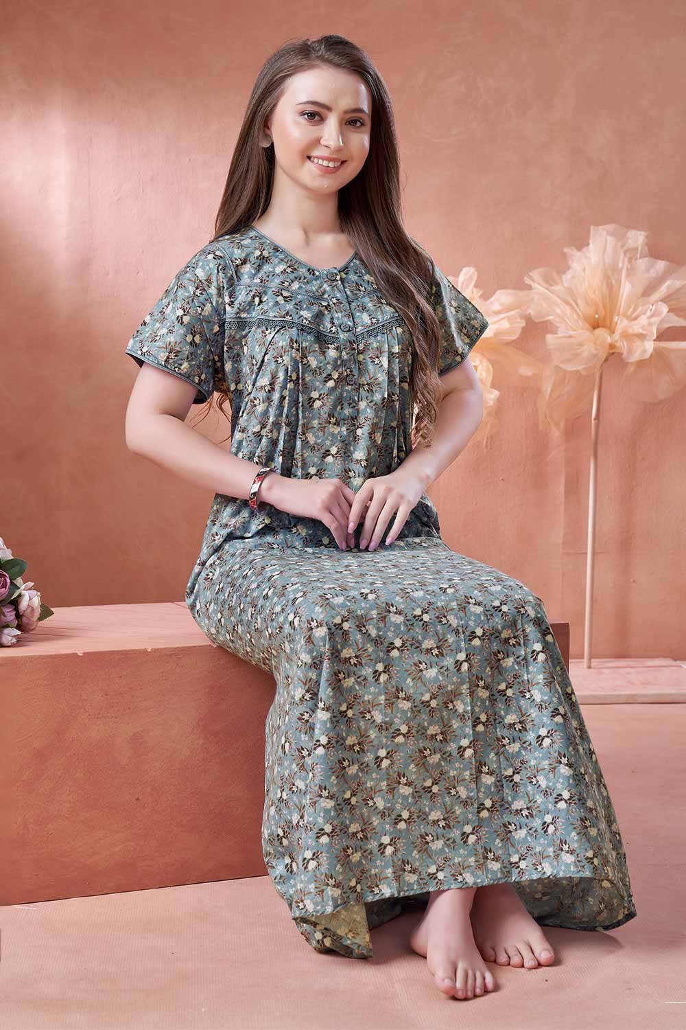 Women’s Nighty | Soft Blended Fabric Comfortable Nightwear & Stylish Sleepwear - Blue - 2199