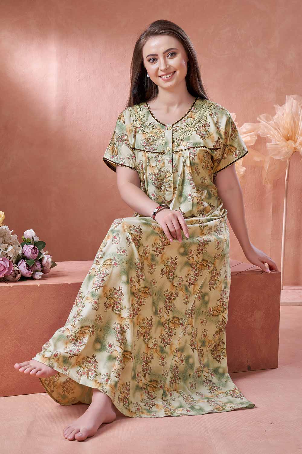 Women’s Nighty | Soft Blended Fabric Comfortable Nightwear & Stylish Sleepwear - Yellow - 2200