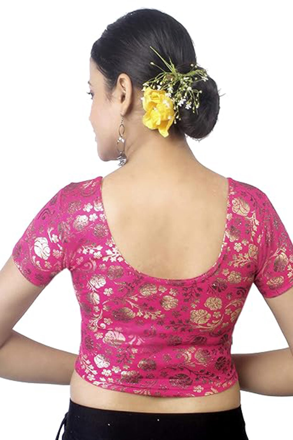 Women's Readymade Stretchable Princess Cut Saree Blouse – Printed Round Neck Ethnic Blouse - 2358