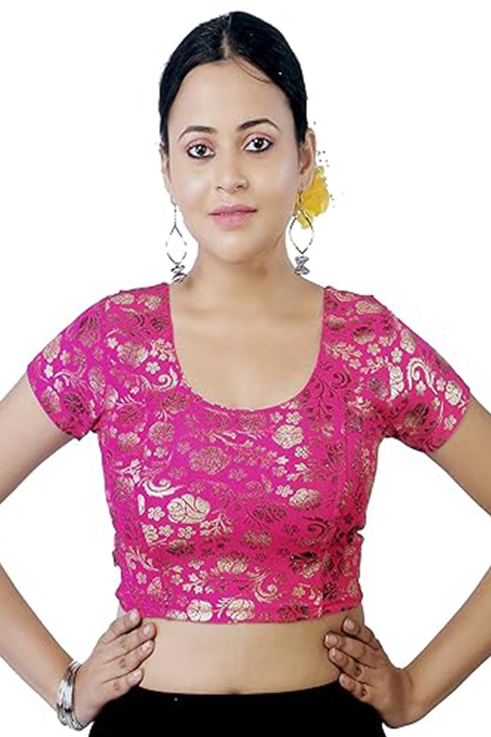 Women's Readymade Stretchable Princess Cut Saree Blouse – Printed Round Neck Ethnic Blouse - 2358