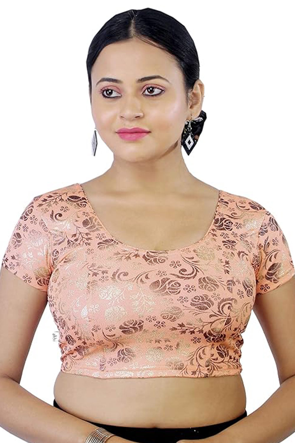 Women's Readymade Stretchable Princess Cut Saree Blouse – Printed Round Neck Ethnic Blouse - 2358