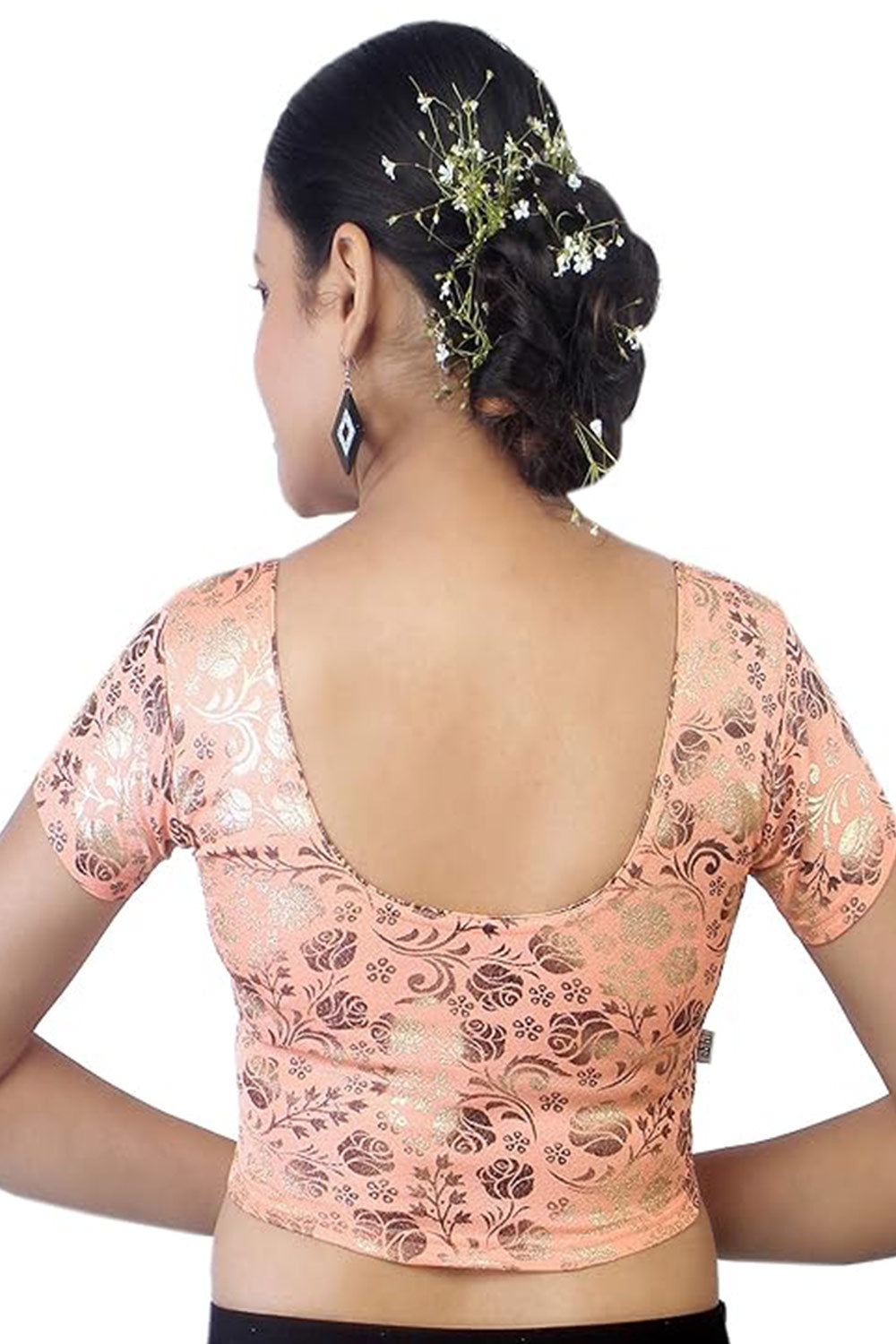 Women's Readymade Stretchable Princess Cut Saree Blouse – Printed Round Neck Ethnic Blouse - 2358