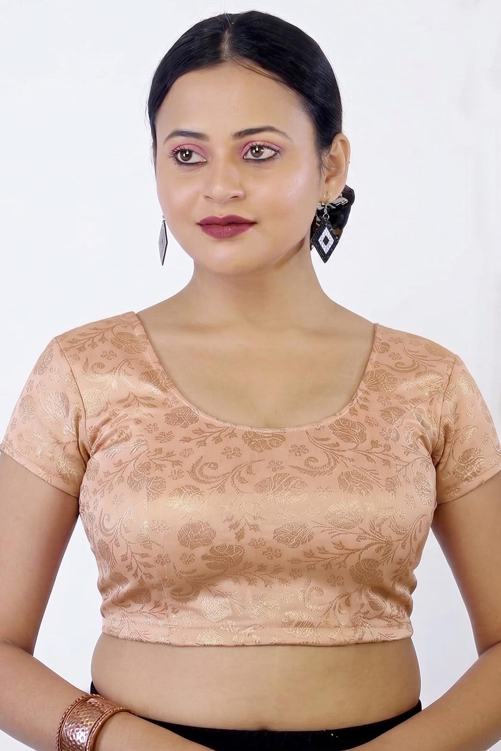 Women's Readymade Stretchable Princess Cut Saree Blouse – Printed Round Neck Ethnic Blouse - 2358