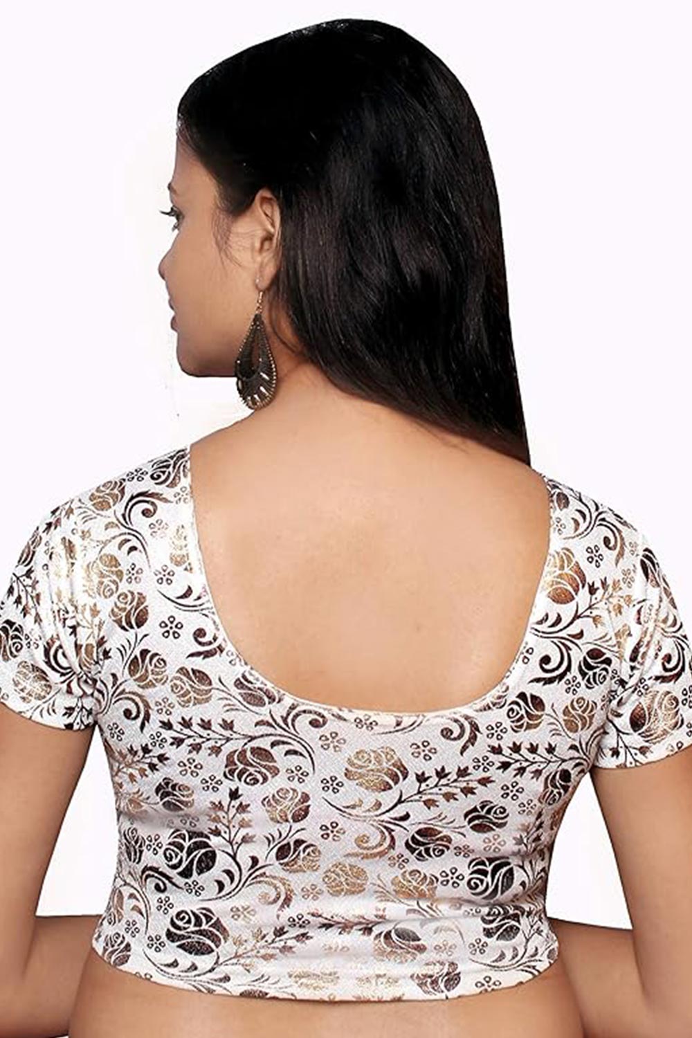 Women's Readymade Stretchable Princess Cut Saree Blouse – Printed Round Neck Ethnic Blouse - 2358