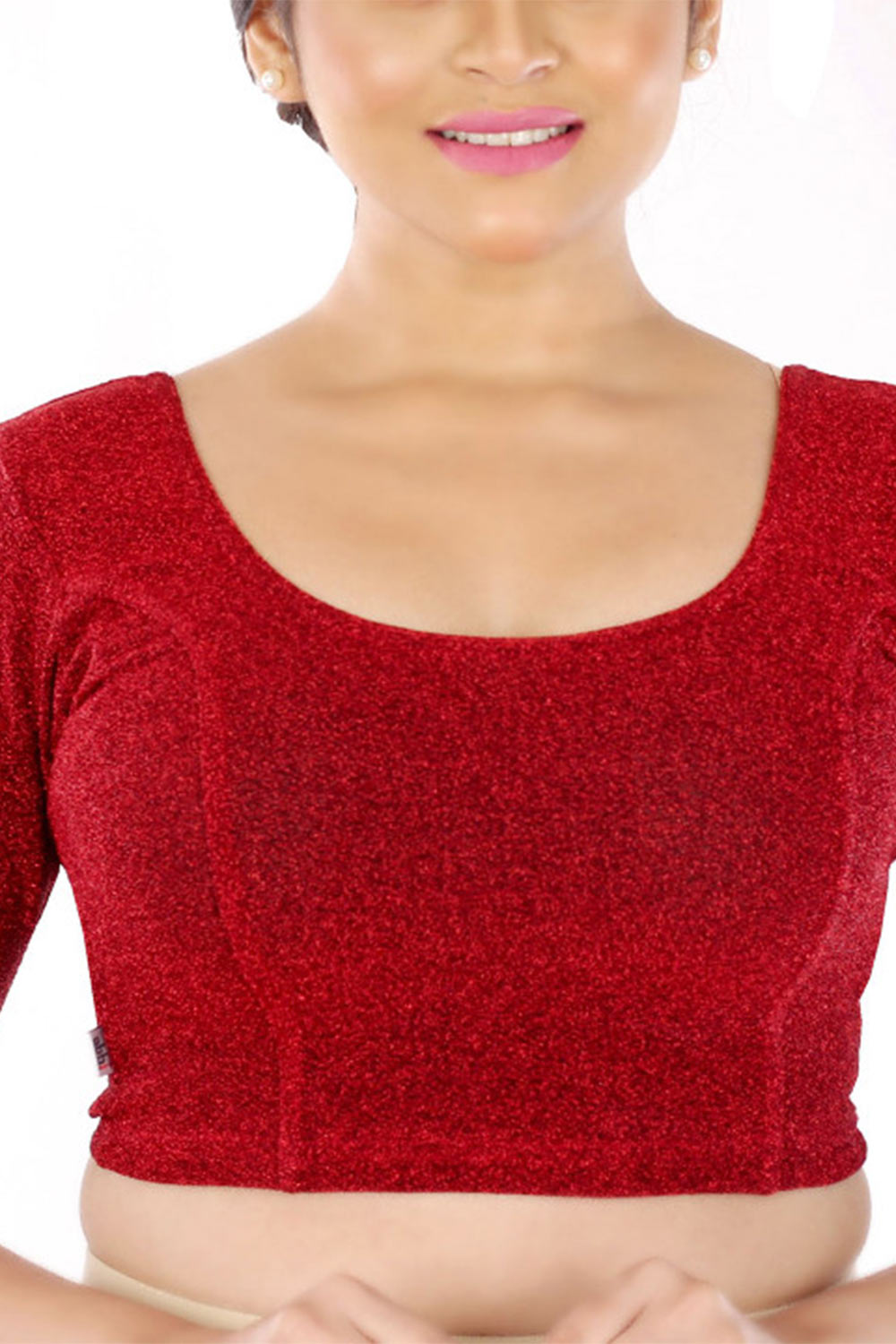 Women's Stretchable Shimmer Princess Cut Saree Blouse – Round Neck Readymade Party Wear Blouse - 2426B