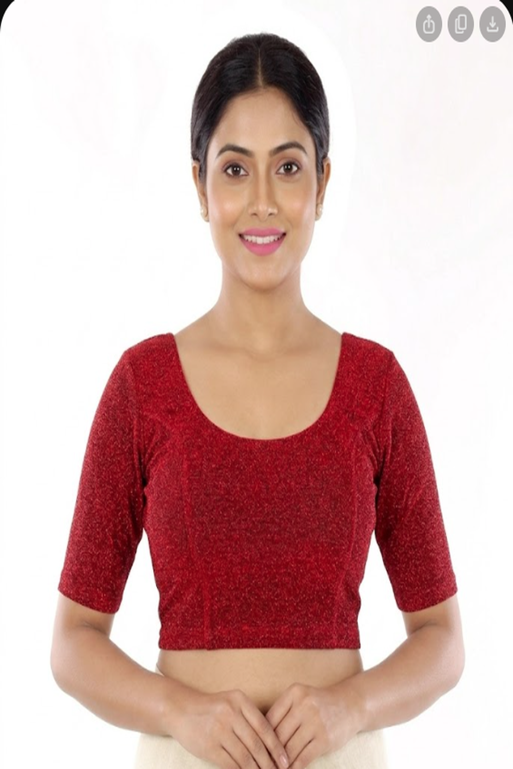 Women's Stretchable Shimmer Princess Cut Saree Blouse – Round Neck Readymade Party Wear Blouse - 2426B