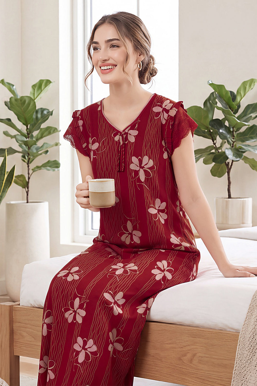 Women’s Cotton Nighty | Relaxed Fit Short Sleeve Night Dress for Women | Comfortable Everyday Nightwear | 1095-2763