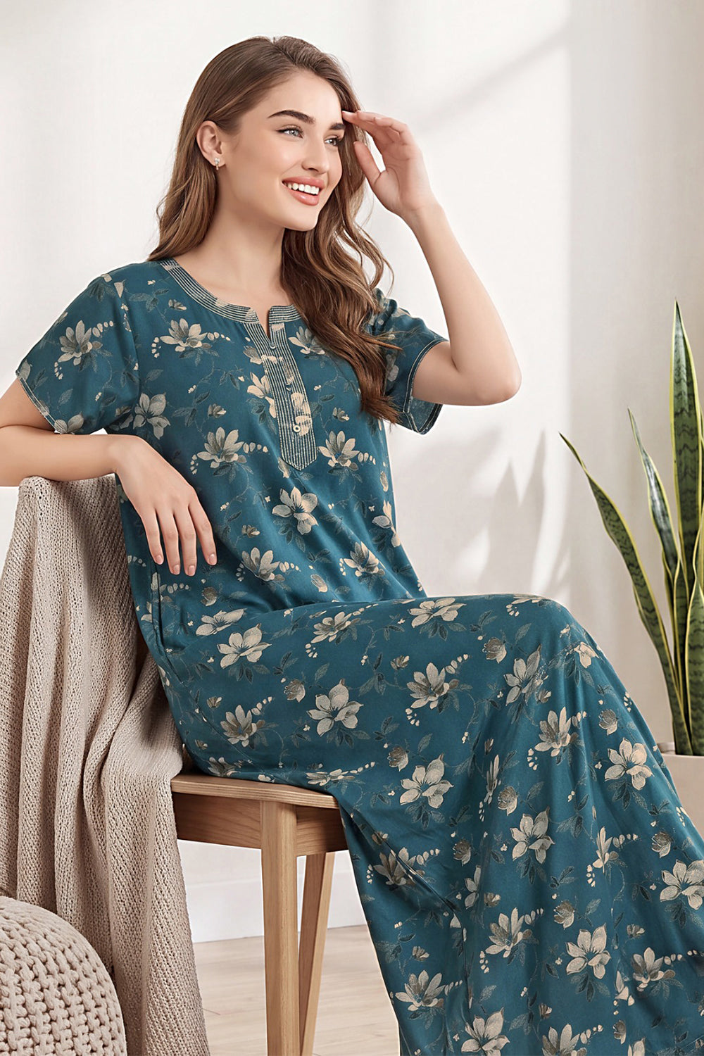 Women’s Cotton Nighty | Relaxed Fit Short Sleeve Night Dress for Women | Comfortable Everyday Nightwear |1250-2796