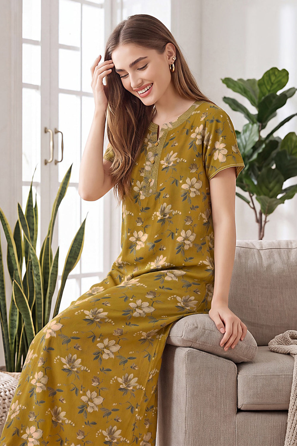 Women’s Cotton Nighty | Relaxed Fit Short Sleeve Night Dress for Women | Comfortable Everyday Nightwear |1250-2796