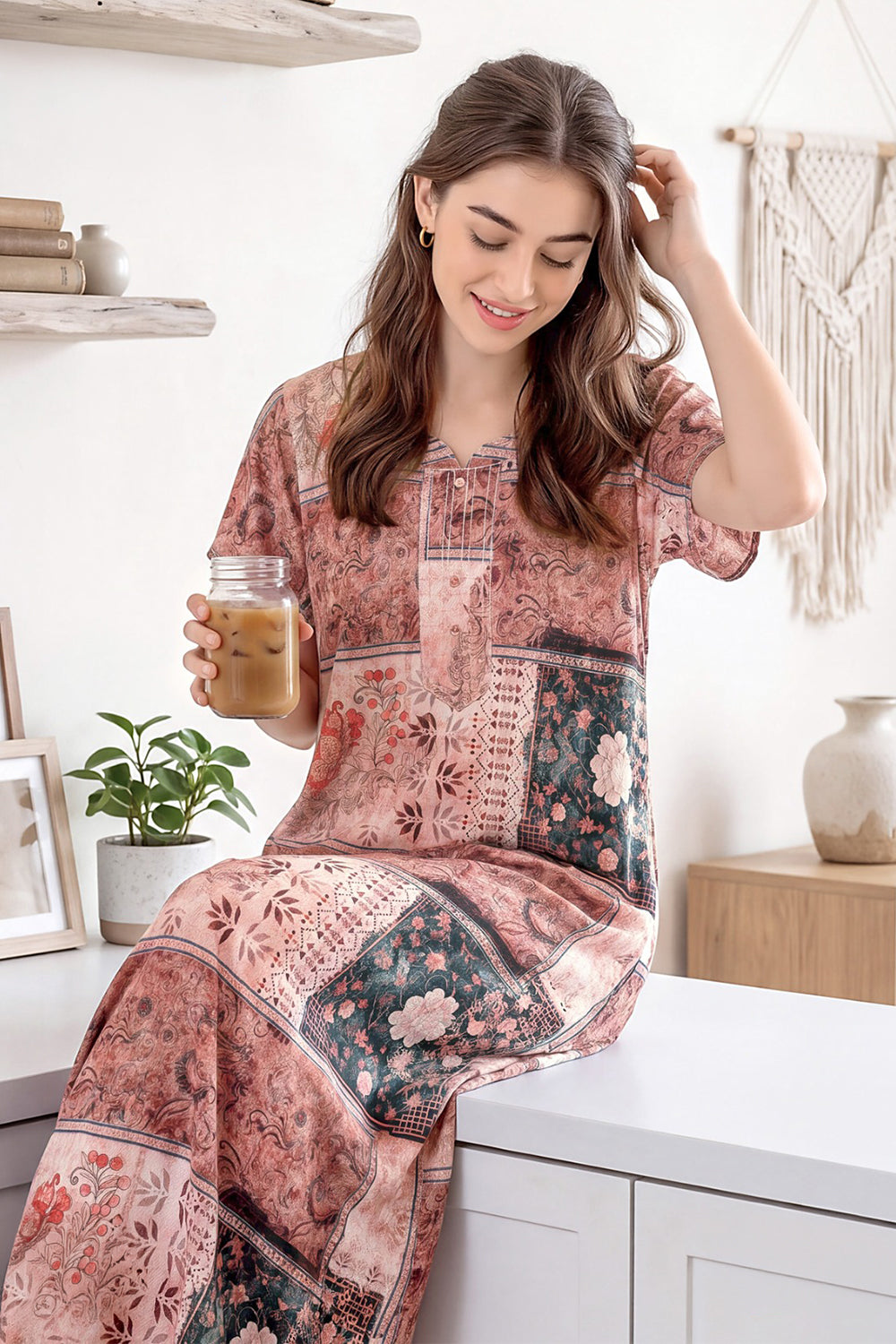 Women’s Cotton Nighty | Relaxed Fit Short Sleeve Night Dress for Women | Comfortable Everyday Nightwear | 7013-2810