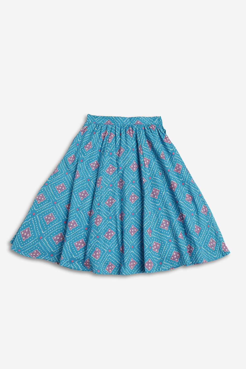 Chittythali Girls Cotton Bandhani Pavadai Set | Layered Peplum Top & Kali Skirt | Traditional Ethnic Pattu Pavadai Style Dress for Girls - PS26