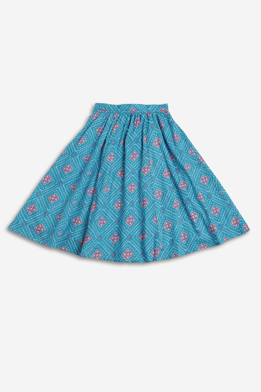Chittythali Girls Cotton Bandhani Pavadai Set | Layered Peplum Top & Kali Skirt | Traditional Ethnic Pattu Pavadai Style Dress for Girls - PS26