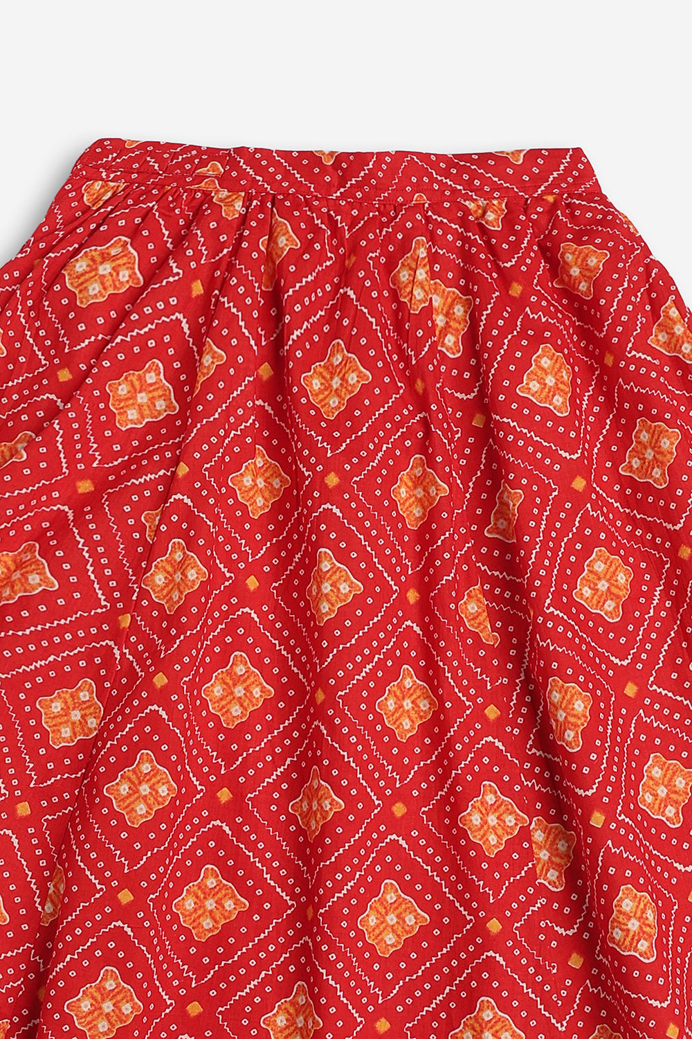 Chittythali Girls Cotton Bandhani Pavadai Set | Layered Peplum Top & Kali Skirt | Traditional Ethnic Pattu Pavadai Style Dress for Girls - PS26