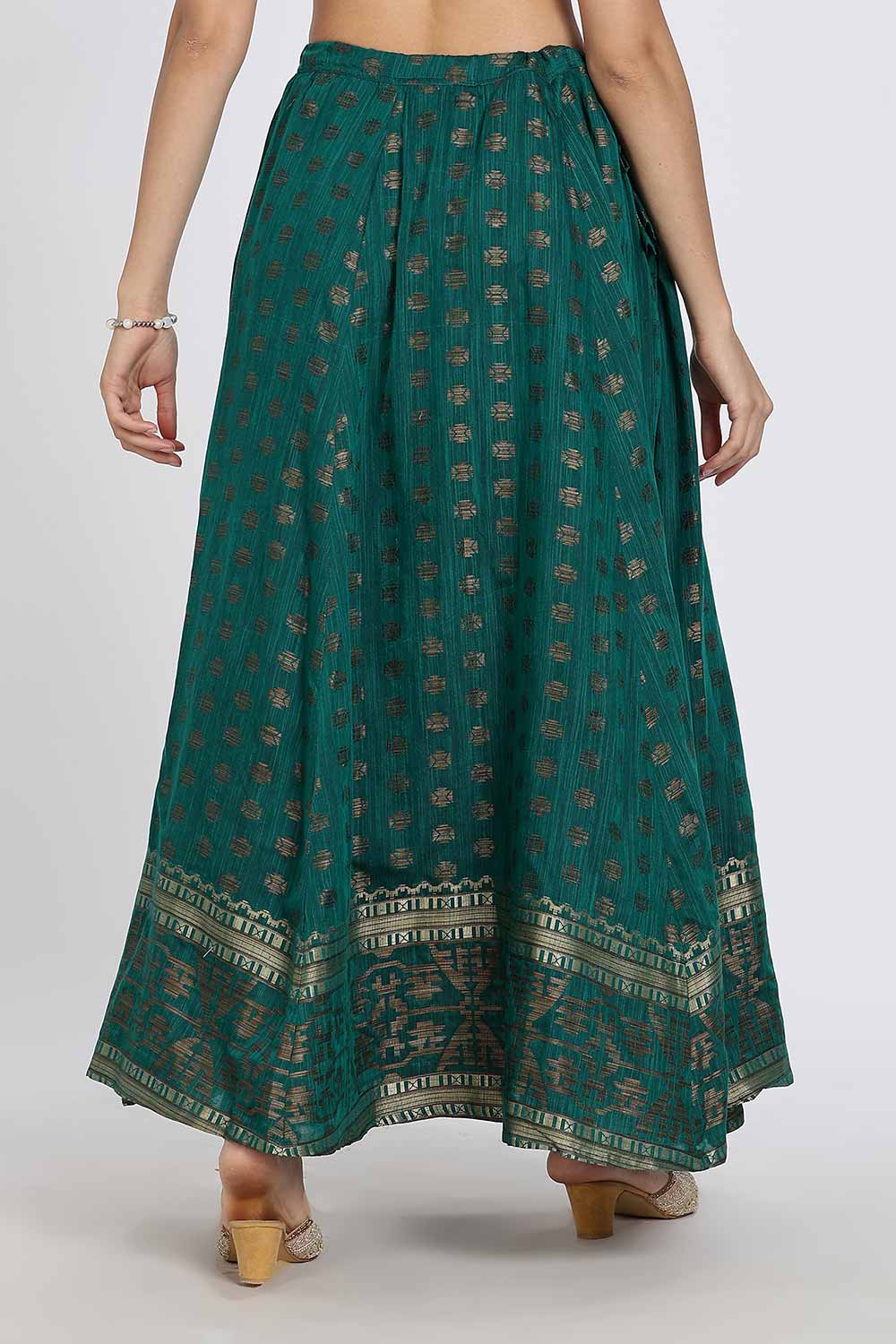 Mythri Women’s Ethnic Skirt | Full-Length Kali Skirt with Waistband & Side Zipper - Teal Green - SK06