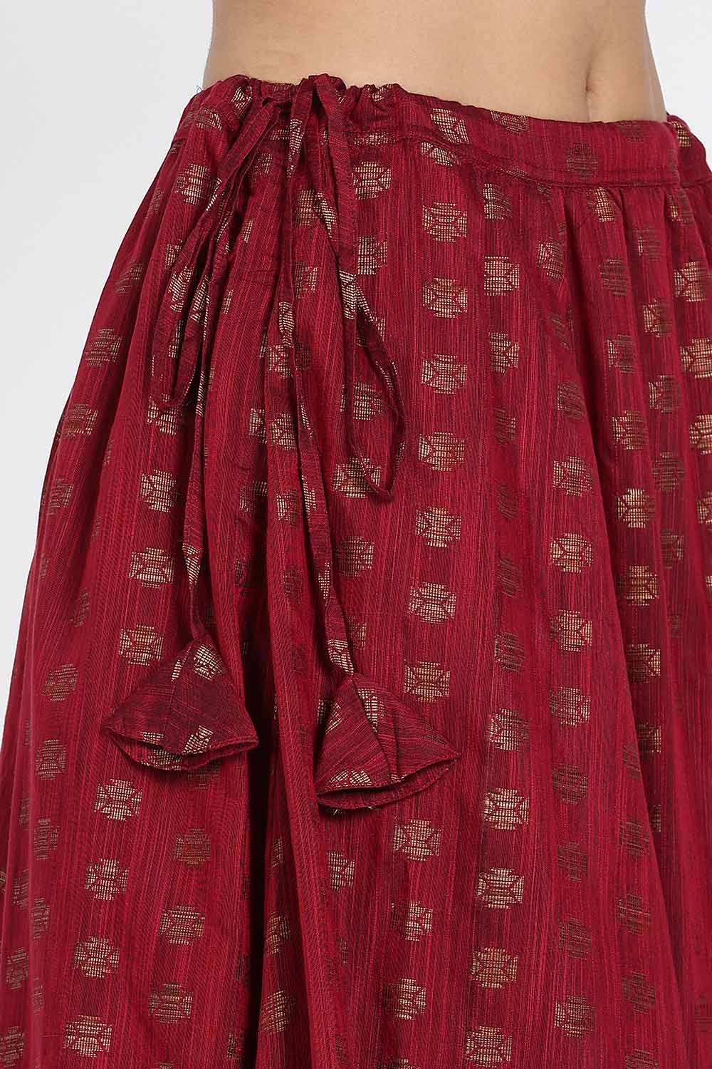 Mythri Women’s Ethnic Skirt | Full-Length Kali Skirt with Waistband & Side Zipper - Red - SK06