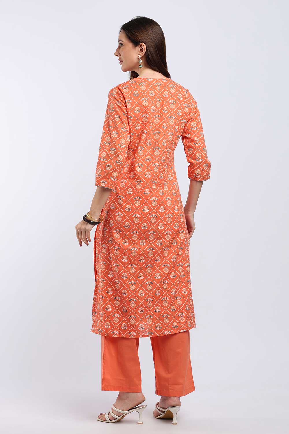 Mythri Women’s Cotton Paisley Printed Chudidar | Mandarin Collar Notch Neck Kurta with 3/4 Sleeves | Regular Fit Daily Office & Casual Ethnic Wear - A206