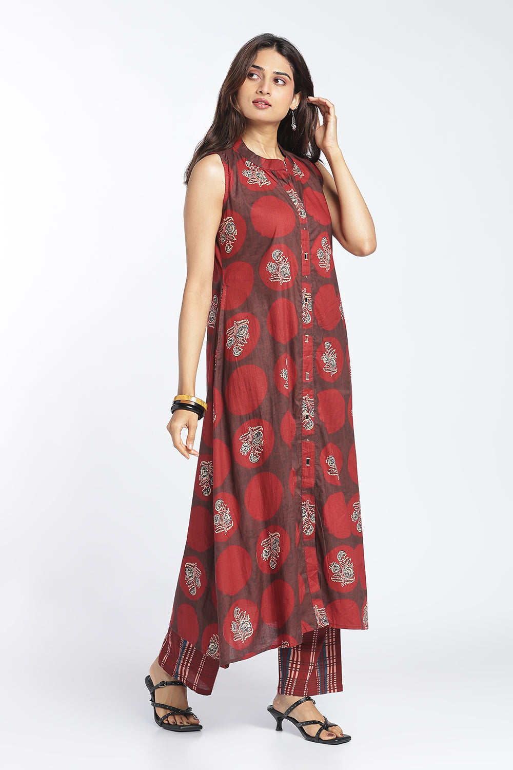 Mythri Women’s Printed Cotton Co-ord Set | 3/4 Sleeve Kurti and Pant Set for Women | Regular Fit Everyday Ethnic Co-ord Outfit - 1379
