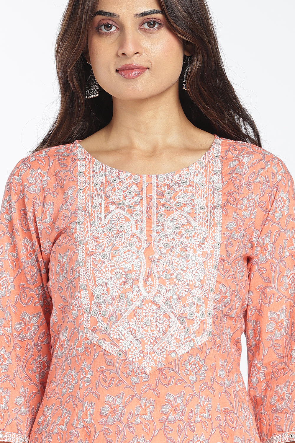 Mythri Women's Cotton Embroidered Kurti Set | Printed Ethnic Kurta Pant Set for Women | Flared Kurti with Matching Bottom | Festive, Office & Occasion Wear - FLK807