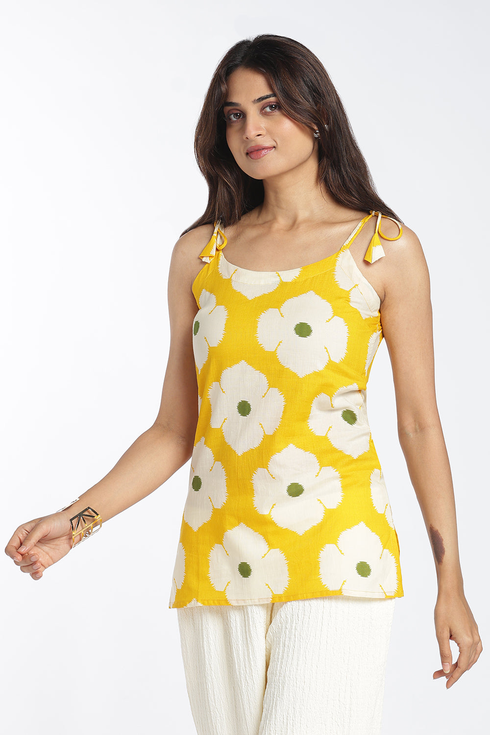 Mythri Women's Cotton Floral Printed Top | Strap Tie-Up Top for Women | Regular Fit Casual Cotton Top | Everyday, Office & Smart Casual Wear - SLTP