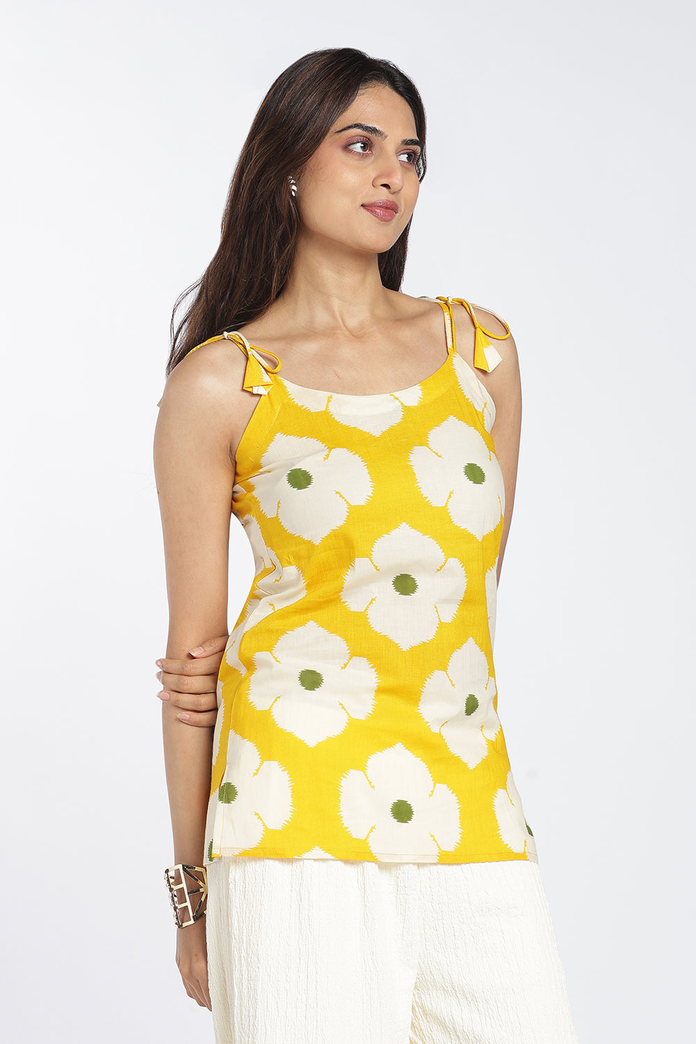 Mythri Women's Cotton Floral Printed Top | Strap Tie-Up Top for Women | Regular Fit Casual Cotton Top | Everyday, Office & Smart Casual Wear - SLTP