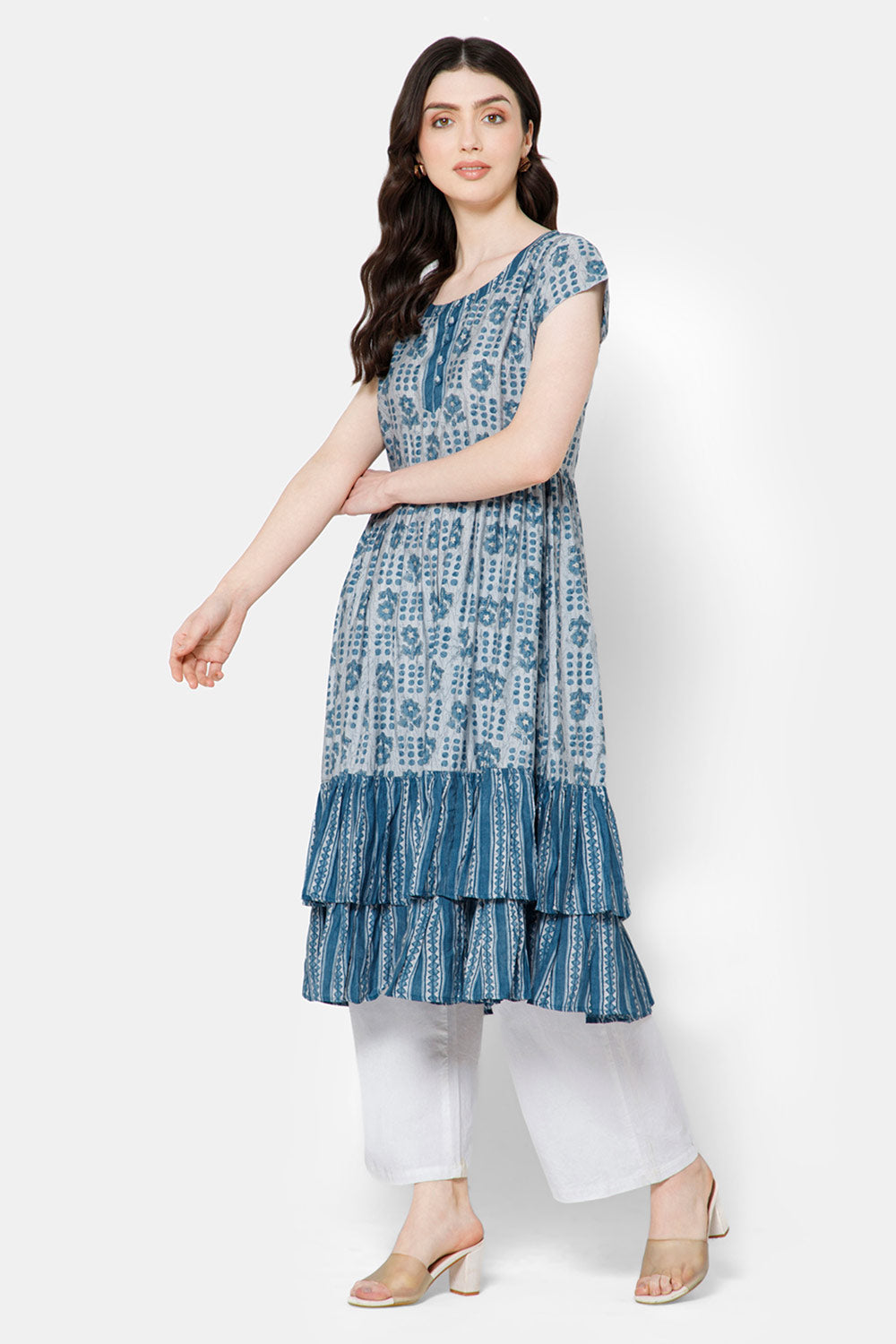 Mythri Women's Fit and Flare Casual Dress - Blue - DR04