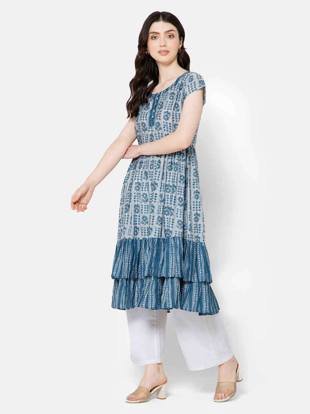 Mythri Women's Fit and Flare Casual Dress - Blue - DR04