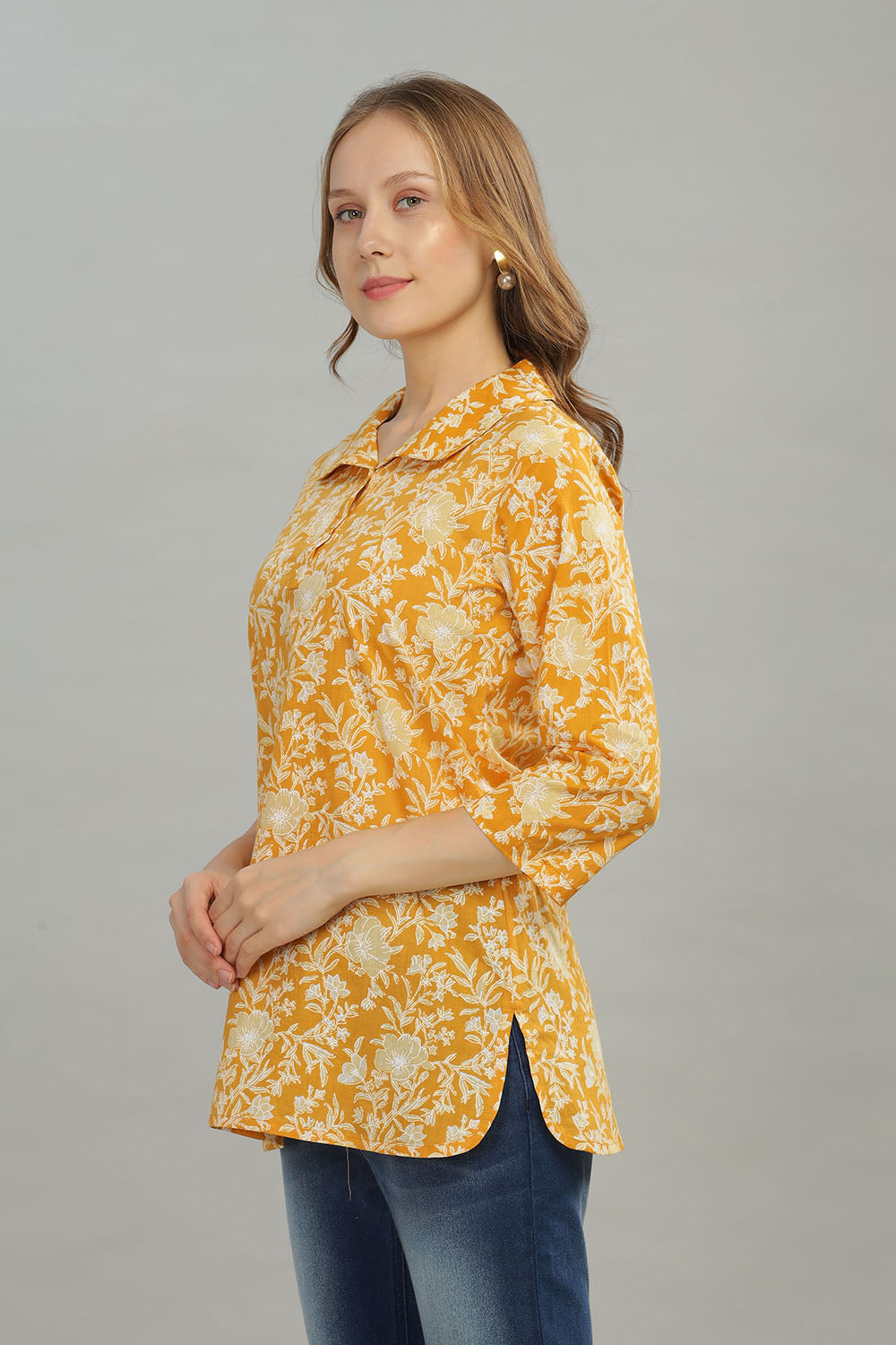 Mythri Women Short Kurta with 3/4th Sleeves - Yellow - TO03